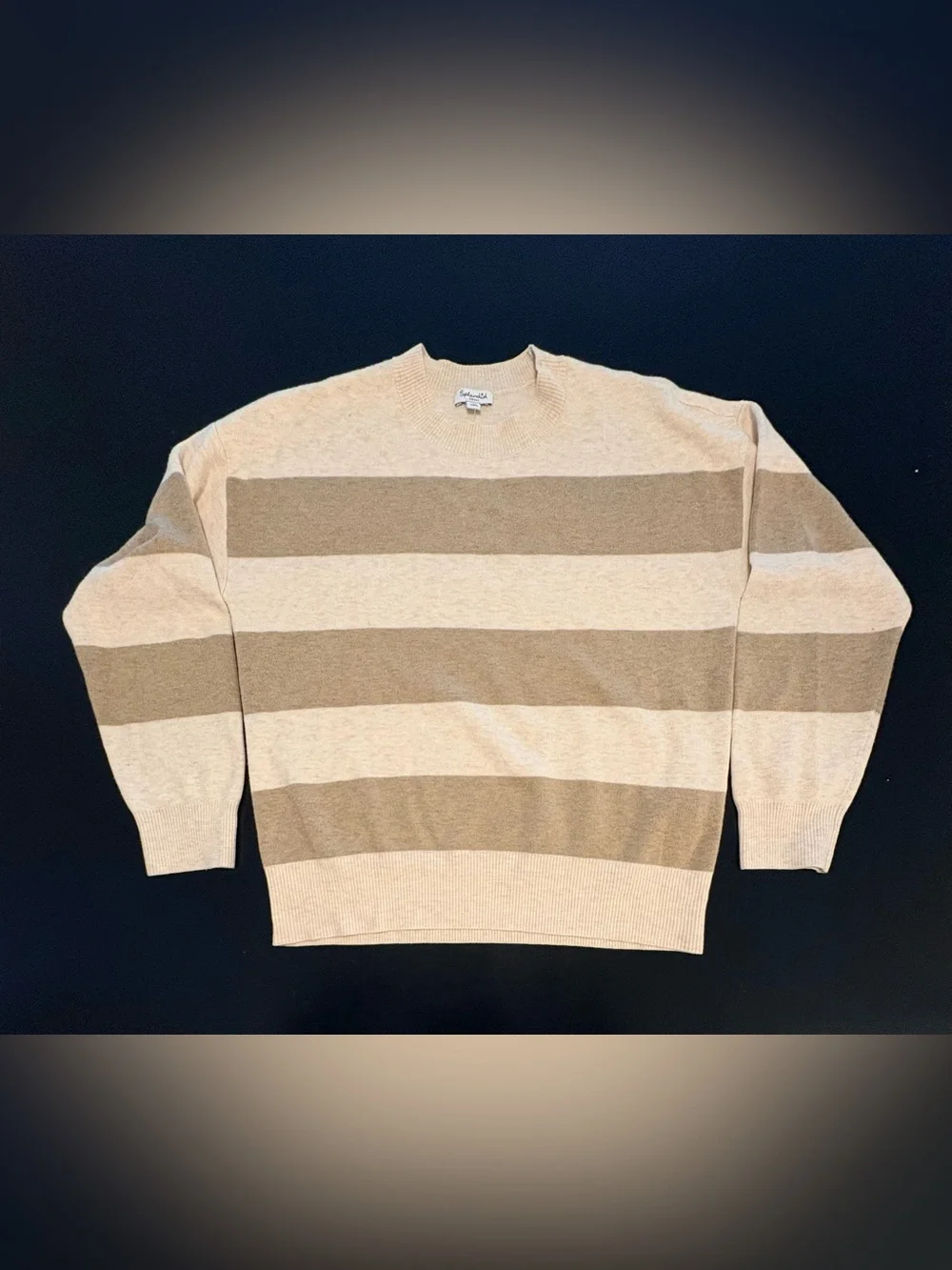 Splendid Oat Beige Striped Crewneck Sweater Small Cozy Wool Blend Knit